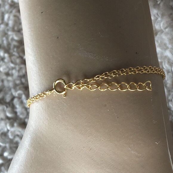 18K Gold Over Sterling Silver Bracelet Blue Cubic Zirconia Delicate Trace Chain - Picture 10 of 13